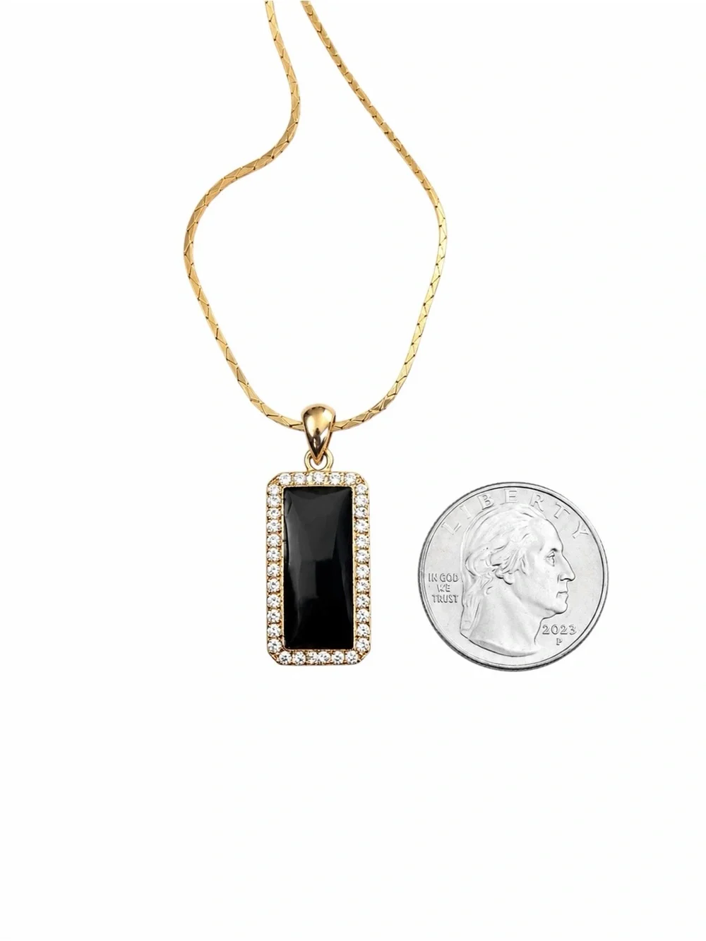Vintage Gold-tone Necklace Black Enamel Rhinestone Pendant Y2K Coquette